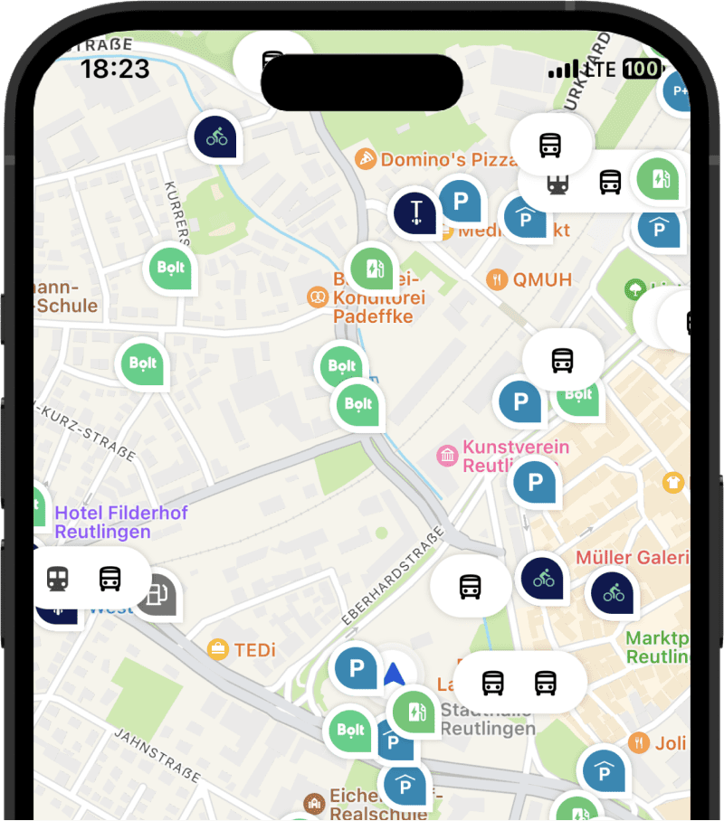 Vorschau des Startscreens der Arrive Mobility App