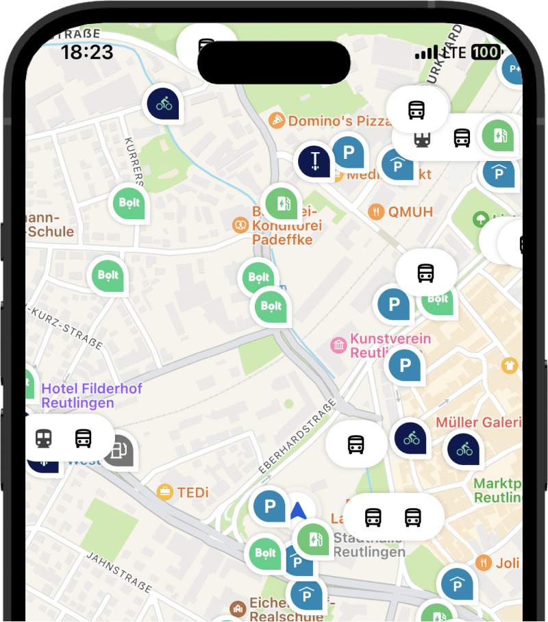 Preview of the start screen of the Arrive Mobility App
